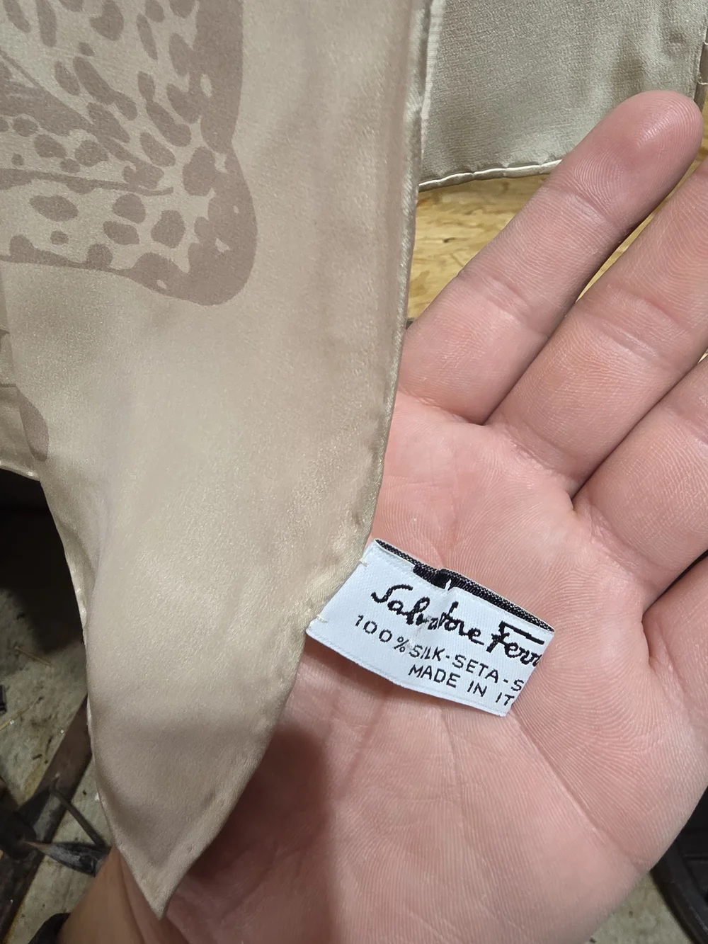 Salvatore Ferragamo Beige and White Leopard Print Silk Scarf
